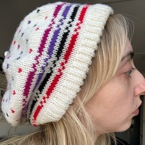 VTG Vintage White Multi Colored Polka Dot Striped Beret
